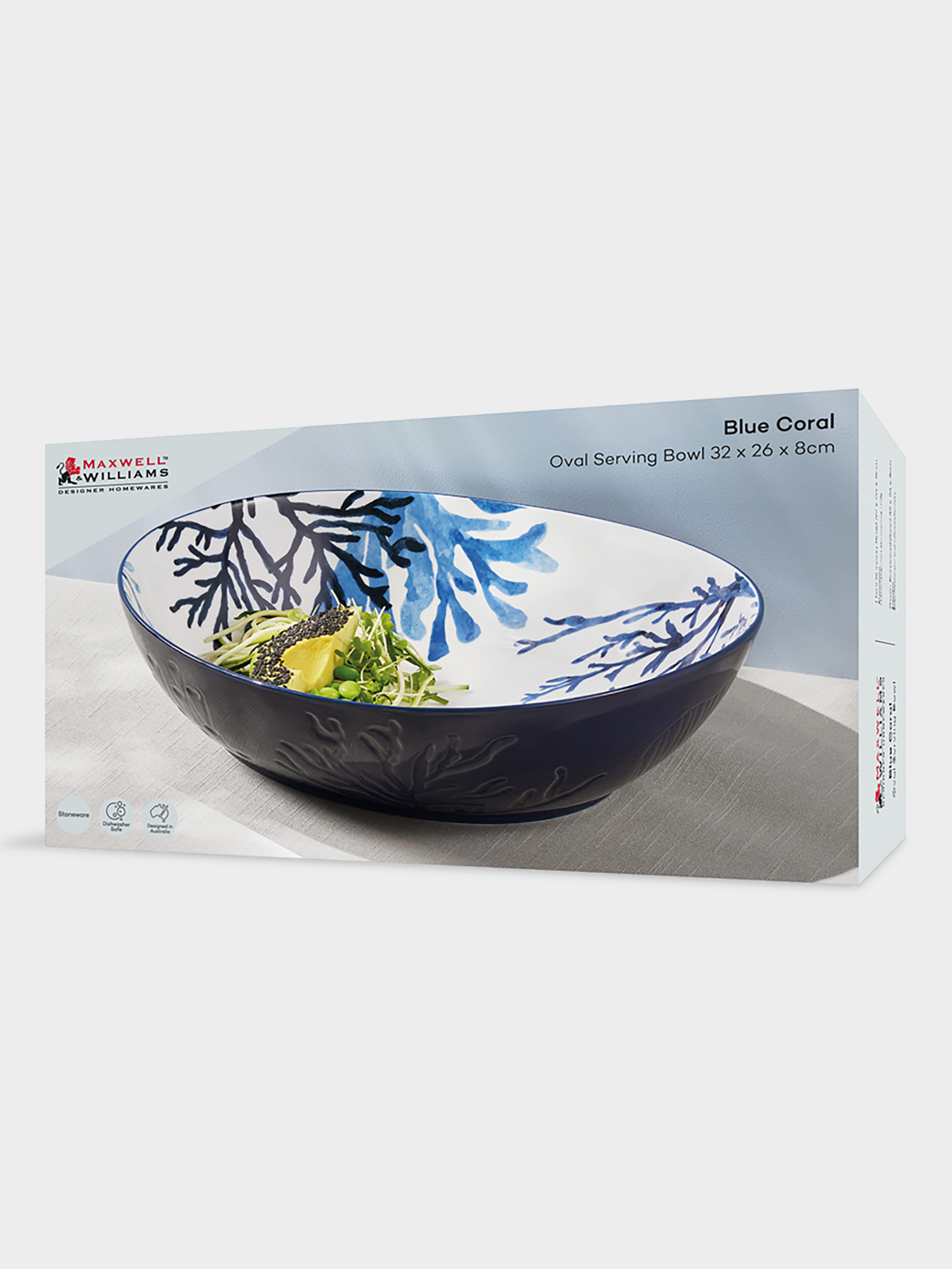 Салатник, 32х26 см, 3 л, керамика К, белый, овальный, Синие кораллы, Blue Coral