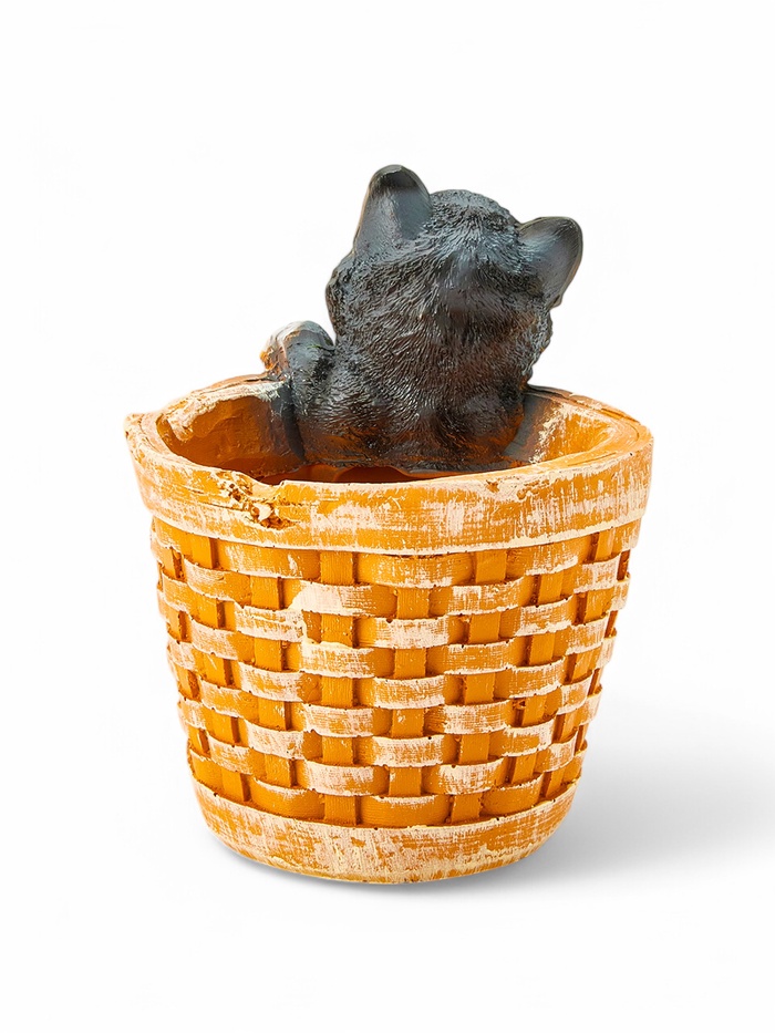 Фигурное кашпо для цветов «Котёнок в круглой корзине», 20×18 см, полистоун