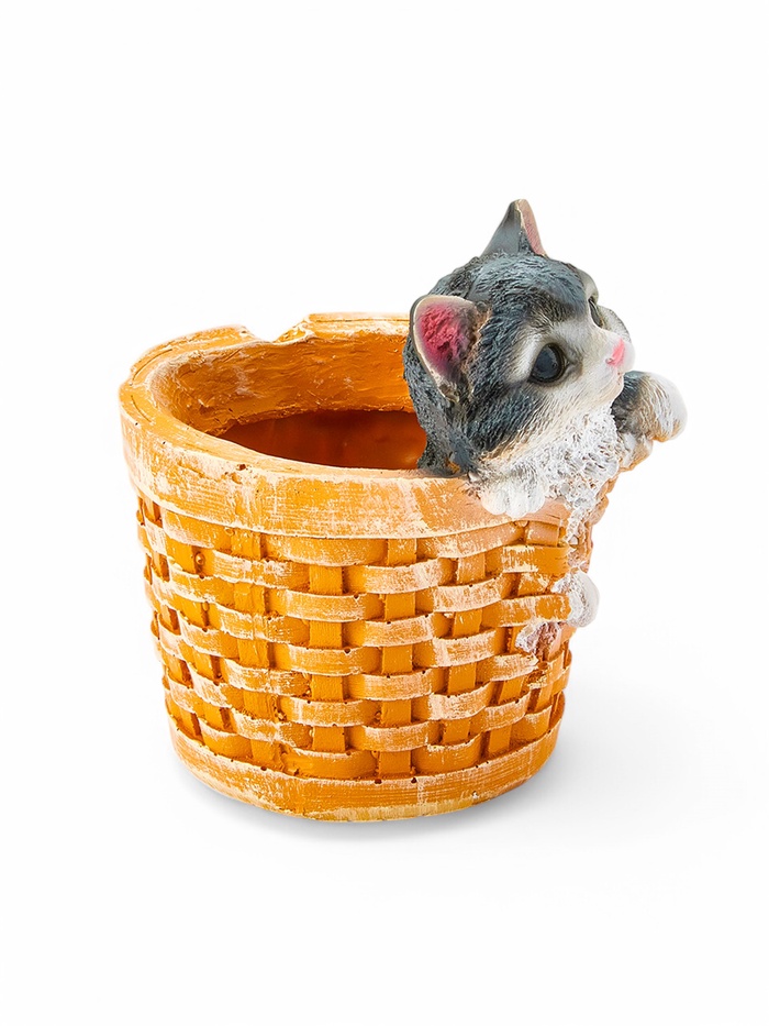 Фигурное кашпо для цветов «Котёнок в круглой корзине», 20×18 см, полистоун