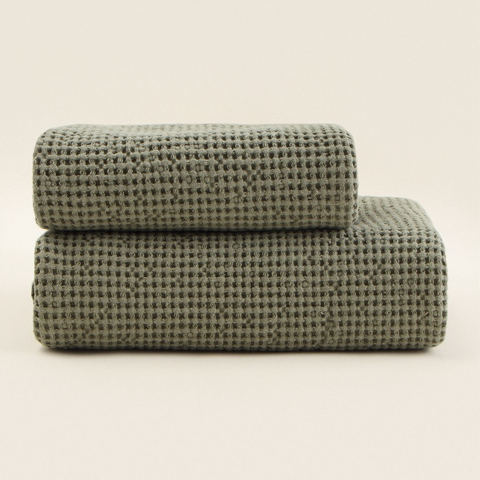 Полотенце вафельное SL HOME: Linen «Олива», 60×140 см, оливковое