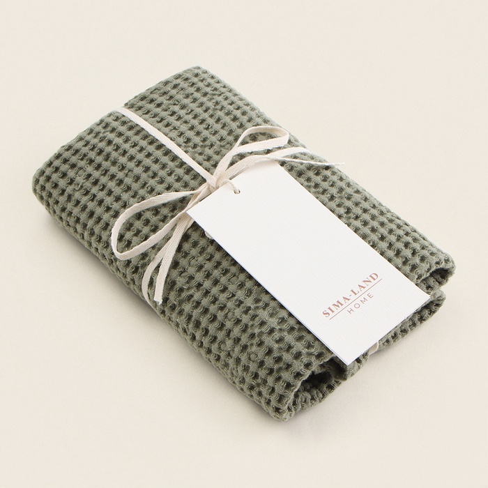 Полотенце вафельное SL HOME: Linen «Олива», 60×140 см, оливковое
