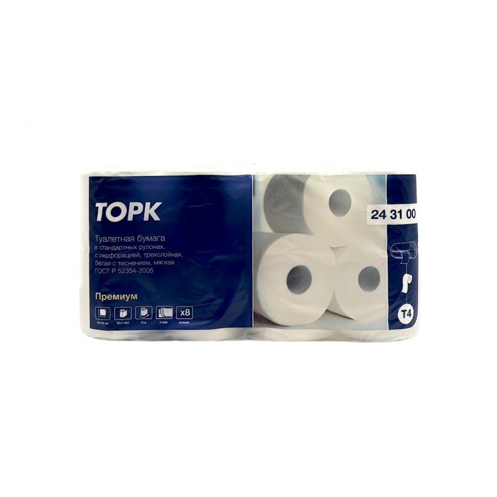 Бумага туалетная 3 слоя 8 рулонов 15м Premium Tork