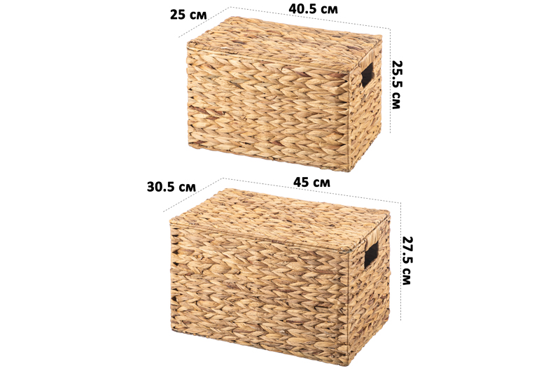 Набор корзин плетеных д/хранения 2 пр. 45*30,5*27,5 см, 40,5*25*25,5 см, с крышками, водный гиацинт