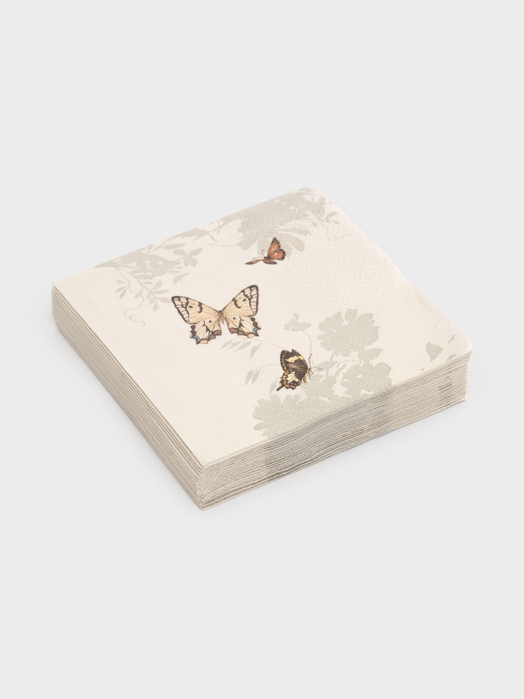 Салфетки бумажные, 21х21 см, 20 шт, квадратные, белые, Бабочки, Butterfly garden