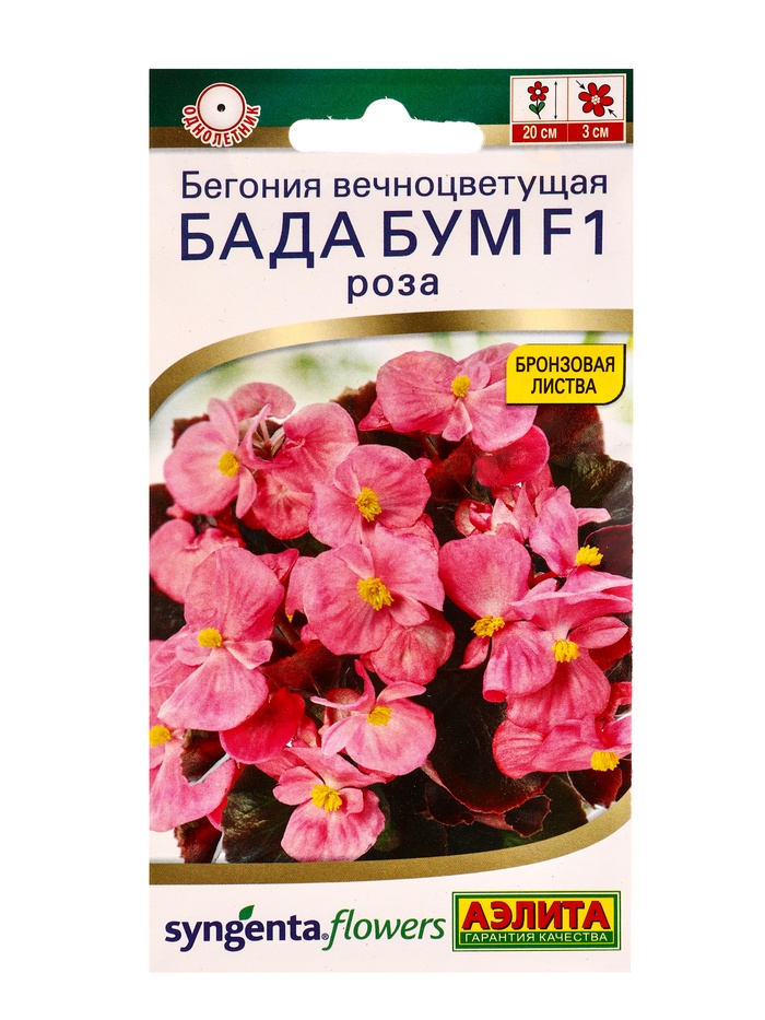 Семена цветов Бегония Бада бум F1 роза (драже в пробирке) Спецсерия Syngenta, Ц/П,5 шт.